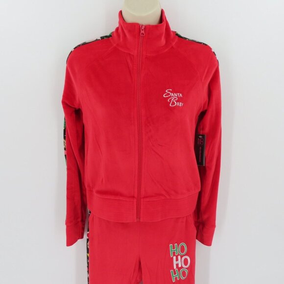 No Boundaries Juniors XS 1 Red Velour Tracksuit Cat Print Christmas Holiday NEW - Picture 3 of 15